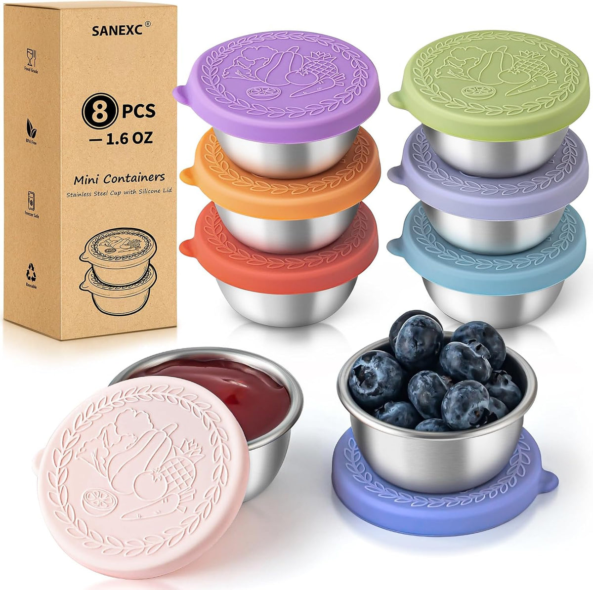8 Pack - 1.6 Oz Small Salad Dressing Containers to Go, Sauce Cups with Lids