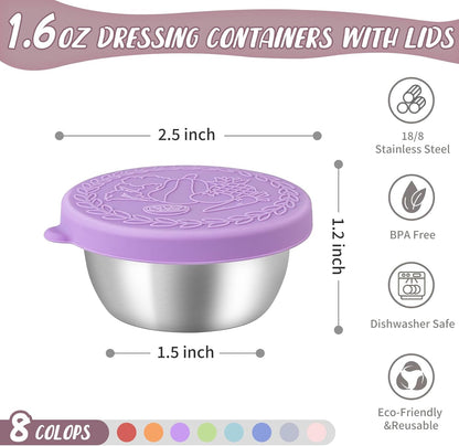 8 Pack - 1.6 Oz Small Salad Dressing Containers to Go, Sauce Cups with Lids