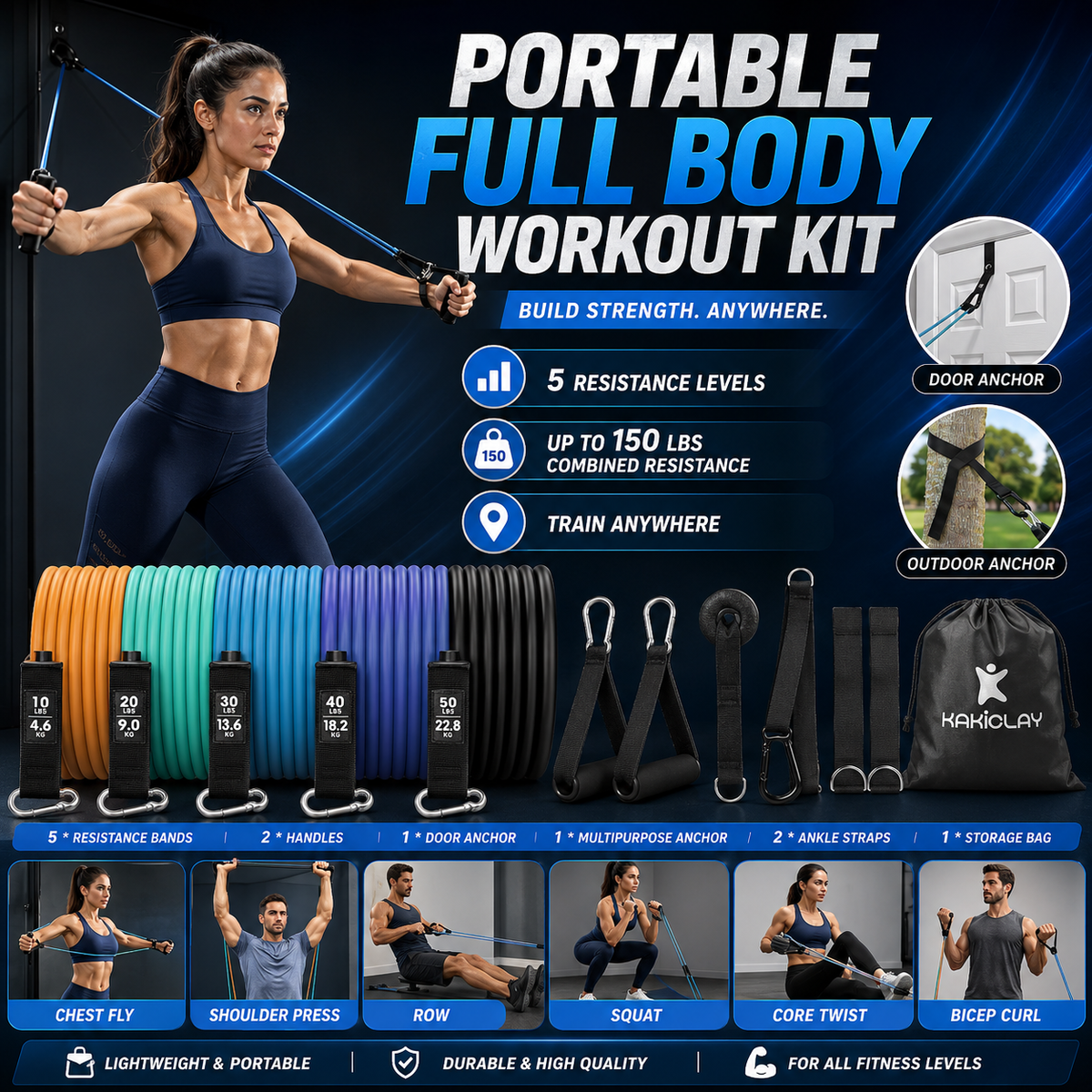 Resistance Bands Set with Handles – Portable Full Body Workout & Strength Training Kit