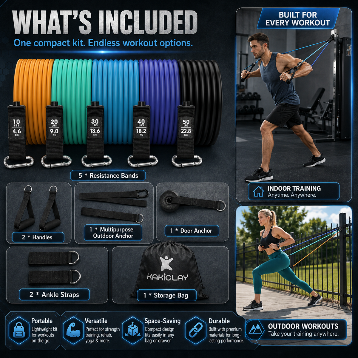 Resistance Bands Set with Handles – Portable Full Body Workout & Strength Training Kit