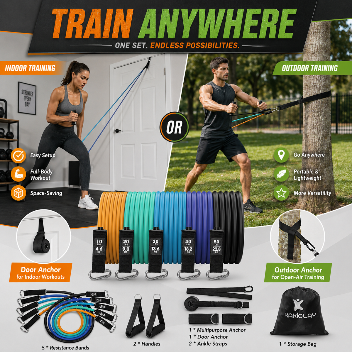 Resistance Bands Set with Handles – Portable Full Body Workout & Strength Training Kit