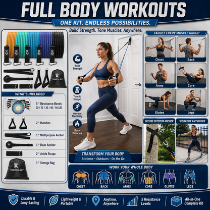 Resistance Bands Set with Handles – Portable Full Body Workout & Strength Training Kit