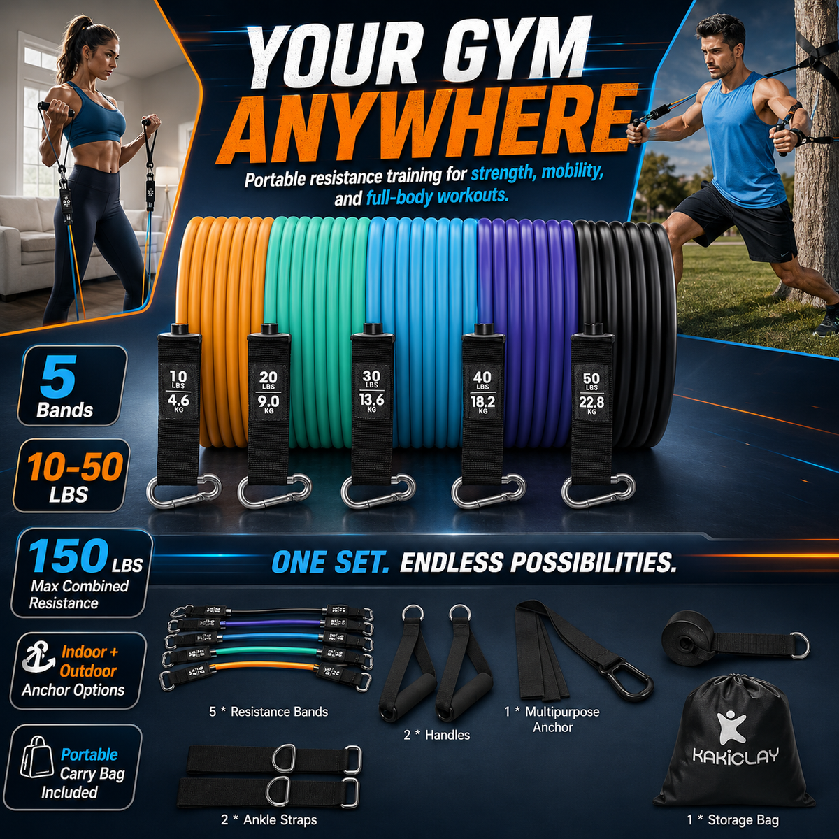 Resistance Bands Set with Handles – Portable Full Body Workout & Strength Training Kit