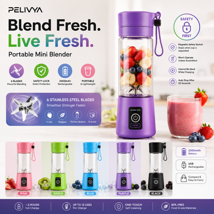 USB Rechargeable • 6 Blades • Safety Lock • Portable Smoothie & Juice Maker