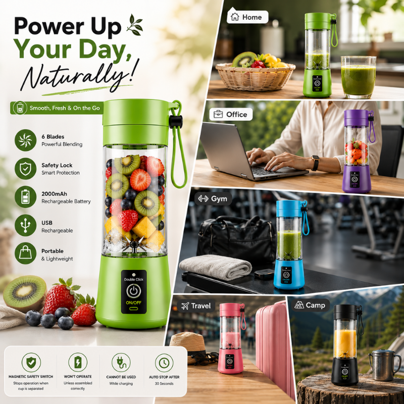 USB Rechargeable • 6 Blades • Safety Lock • Portable Smoothie & Juice Maker