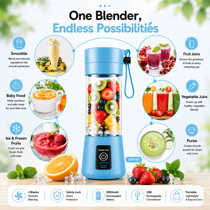 USB Rechargeable • 6 Blades • Safety Lock • Portable Smoothie & Juice Maker