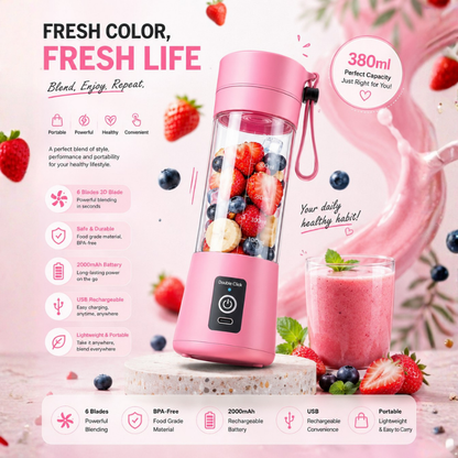 USB Rechargeable • 6 Blades • Safety Lock • Portable Smoothie & Juice Maker