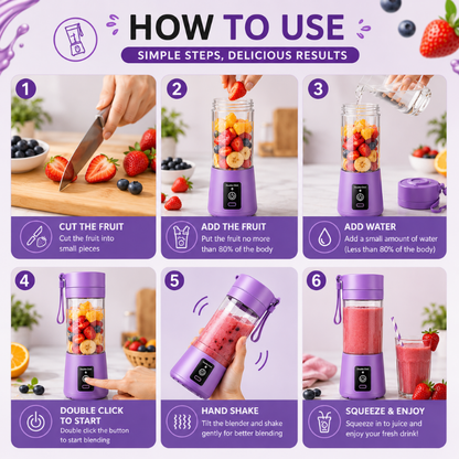 USB Rechargeable • 6 Blades • Safety Lock • Portable Smoothie & Juice Maker