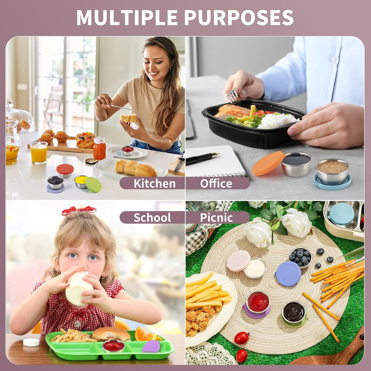 8 Pack - 1.6 Oz Small Salad Dressing Containers to Go, Sauce Cups with Lids